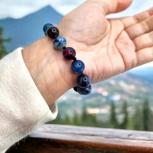 Blue Lace Agate Black Tourmaline bracelet 10 mm - Picture 5 of 5